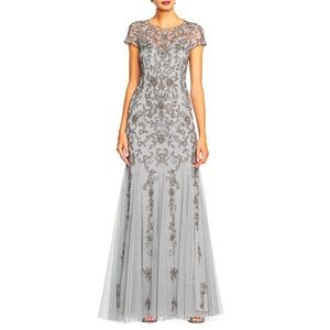 Adrianna Papell beaded silver gown